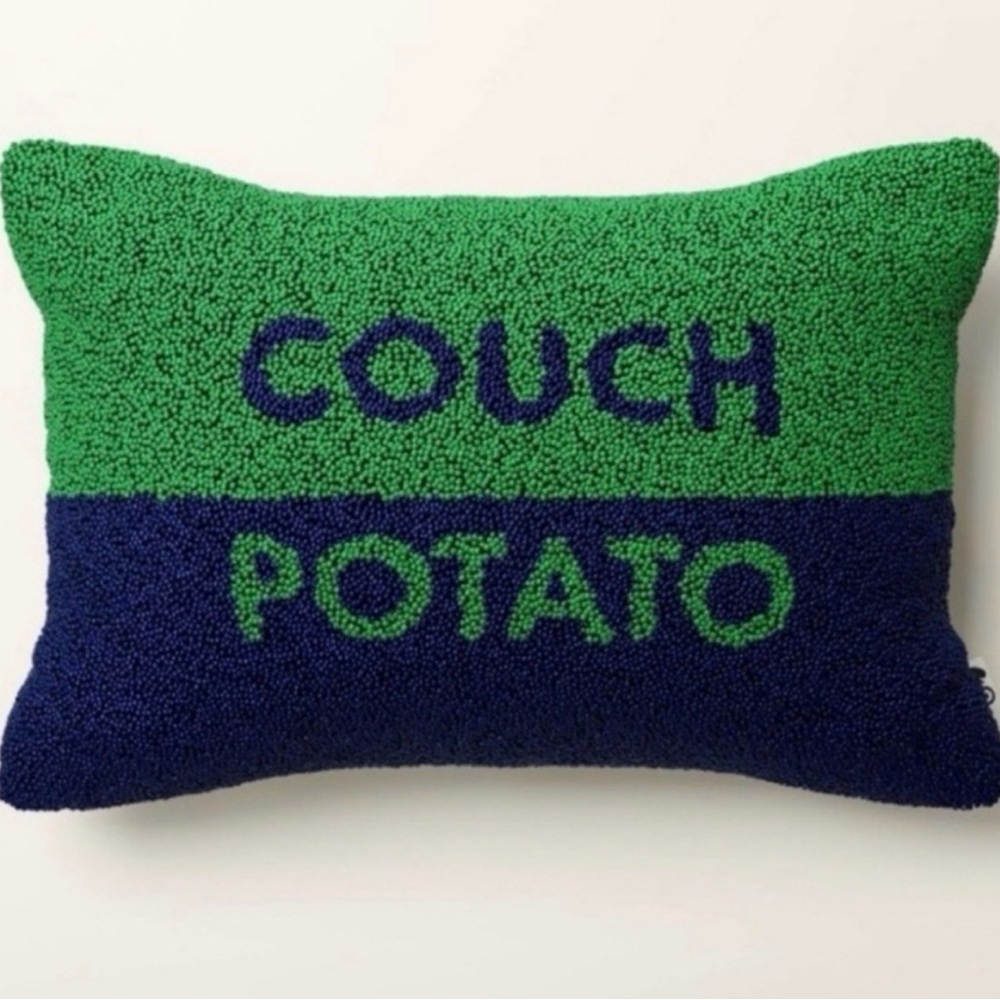 kate spade Green and Navy "Couch Potato" Beaded Pillow